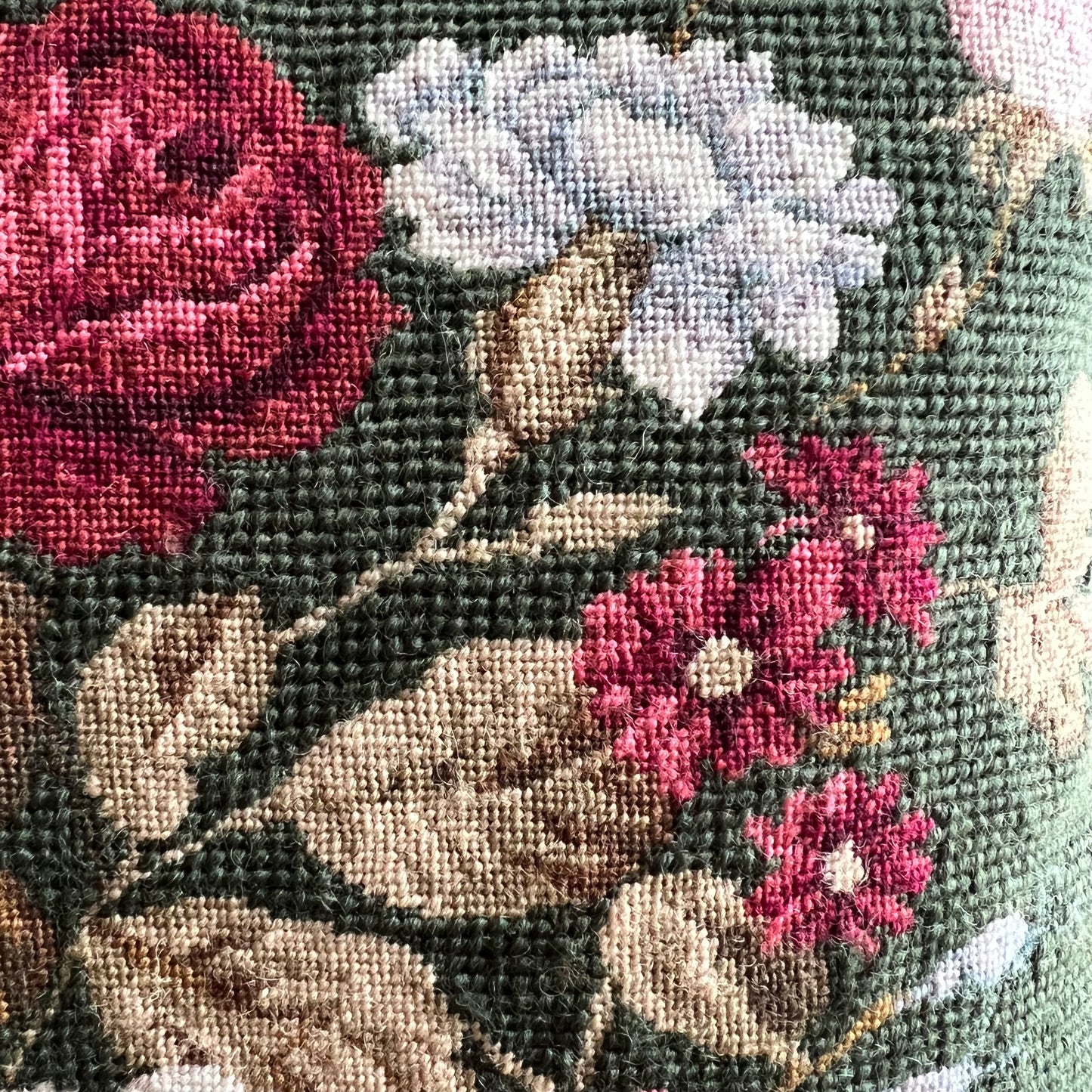 Stunning Roses & Blooms Needlepoint Wool Tapestry & Velvet Cushion