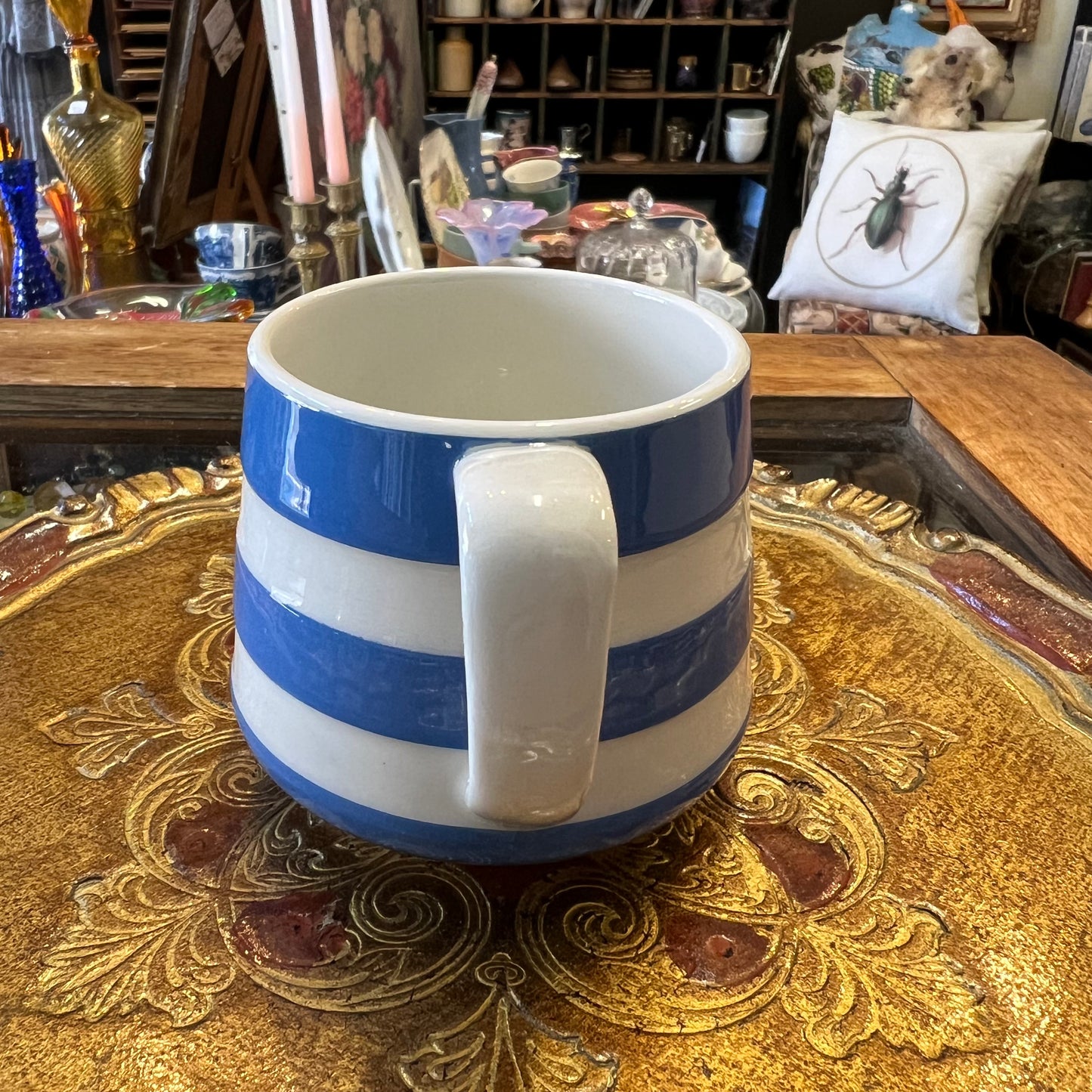 Vintage TG Green Blue Stripe Cup and Saucer