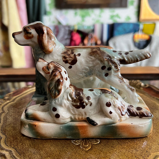 Vintage Pottery Dog Duo Vase