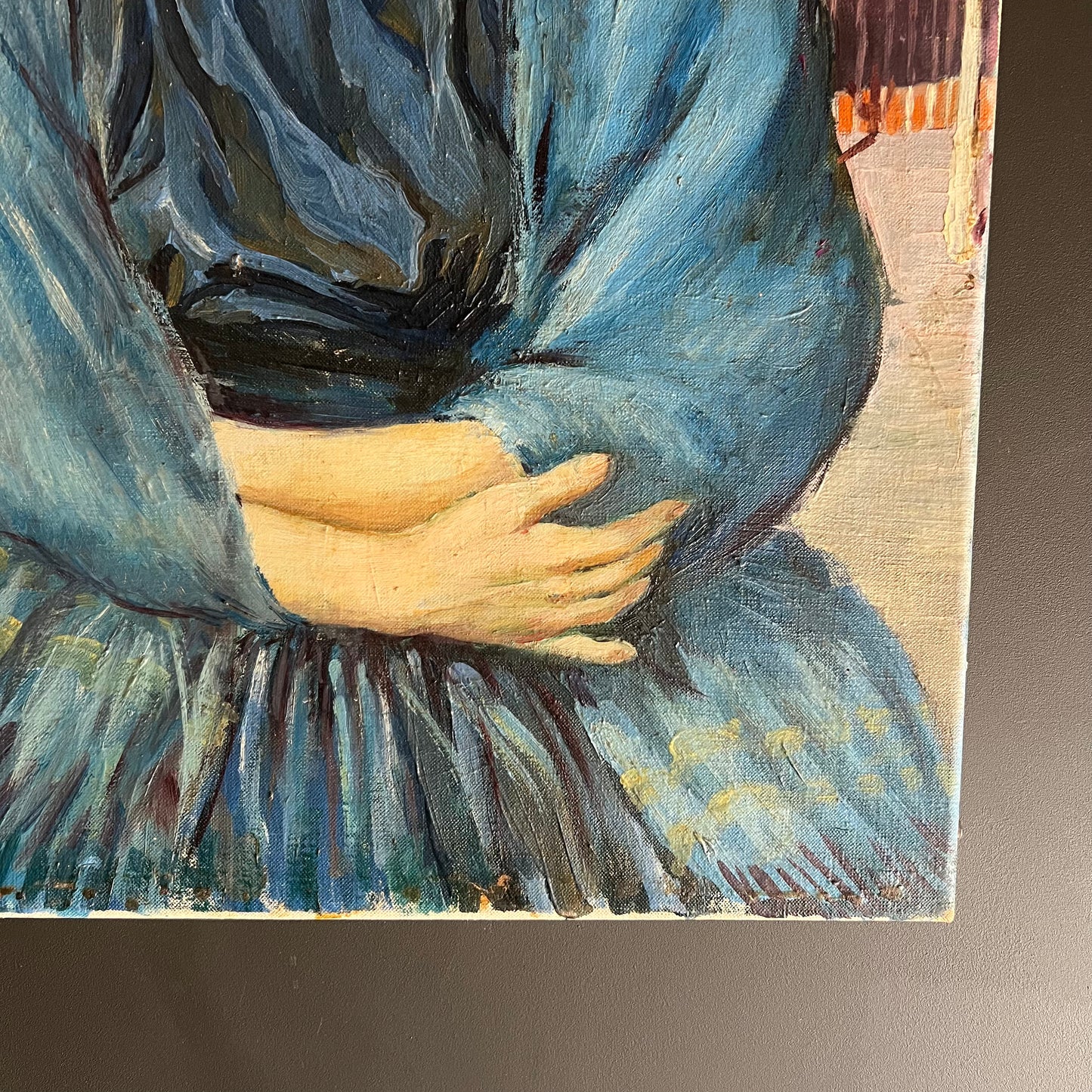 Vintage Oil Painting Portrait Girl in Blue