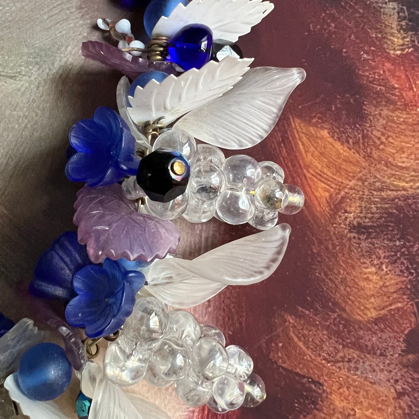 Vintage 1950s Glass Beads, Flowers & Grape Bunches with Lucite Leaves