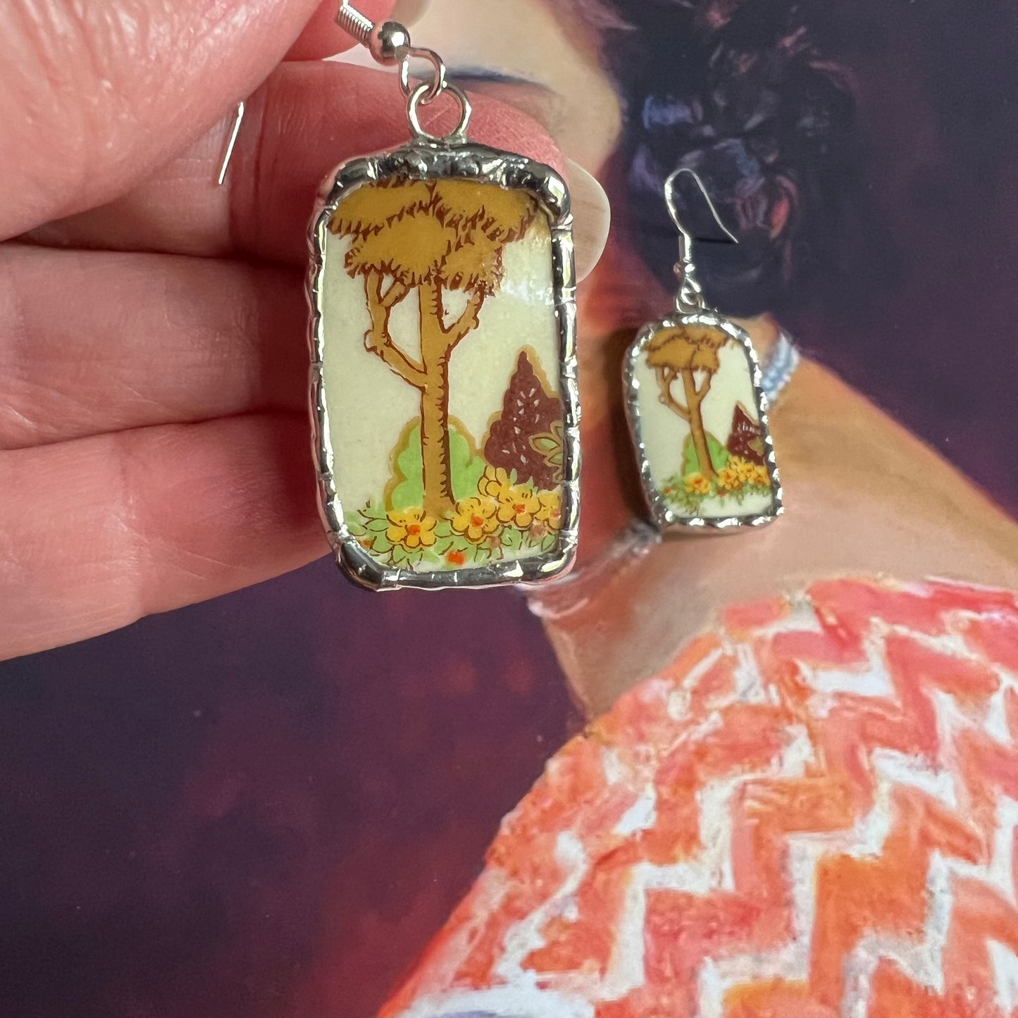 Vintage China Earrings Trees Royal Crown Staffordshire