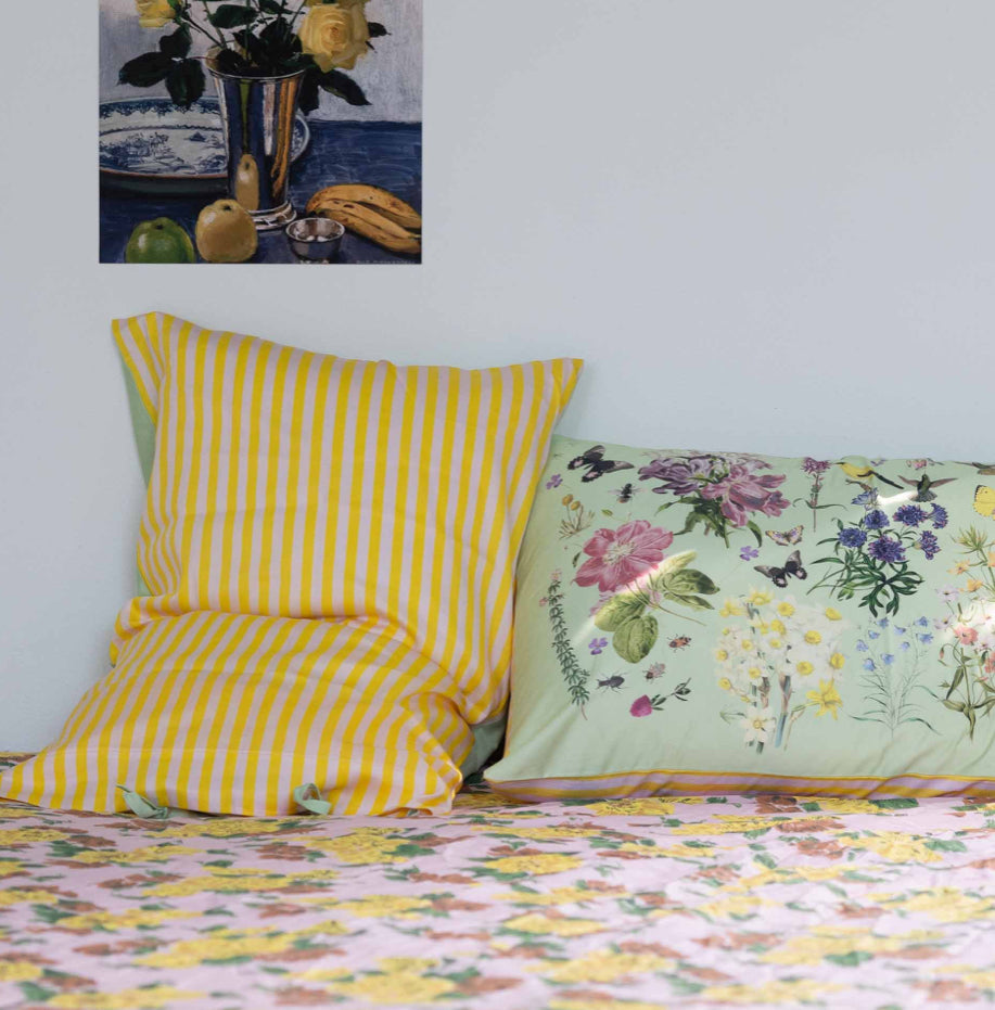 ON SALE Lazybones Organic Cotton Pillowcase Pair~ Busy Garden RRP $79