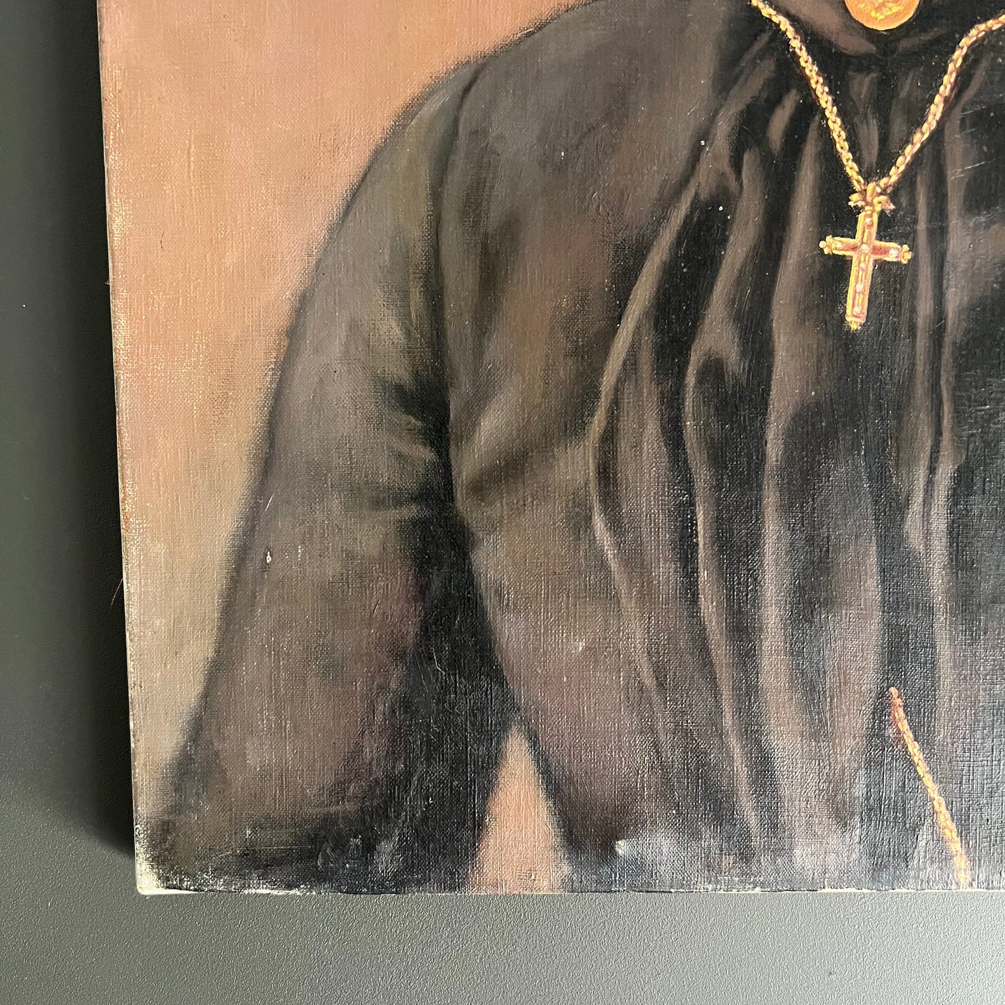 Antique Oil Painting Portrait Young Woman with Cross 1887