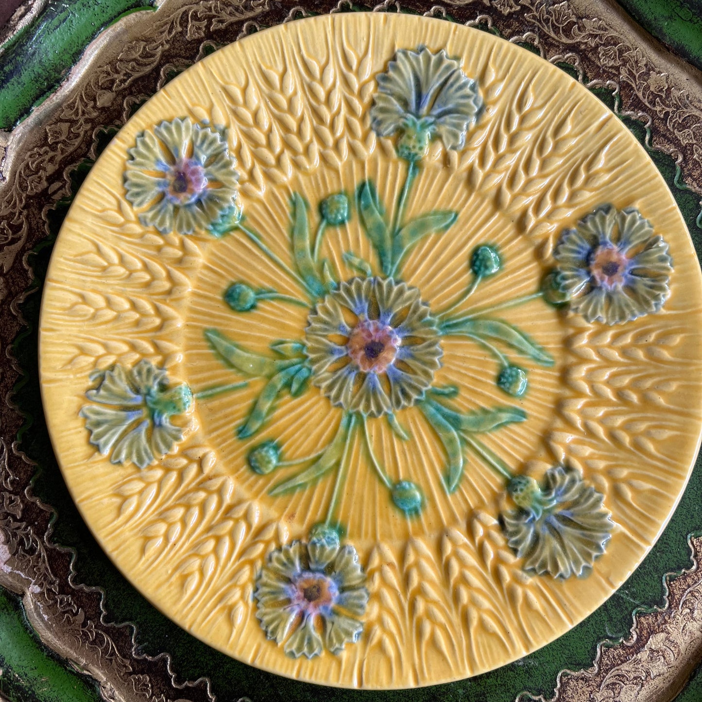 Vintage Majolica Plates Cornflowers & Wheat Set 6 Made in Spain