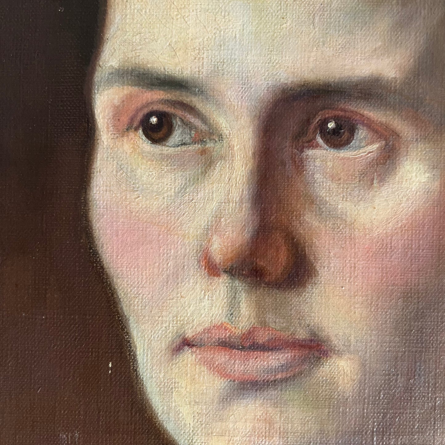 Antique Oil Painting Portrait Young Woman with Cross 1887