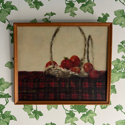 Vintage Oil Painting Still Life Tomatoes in Basket