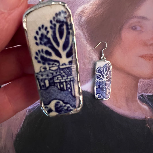 Vintage China Earrings Willow Pattern