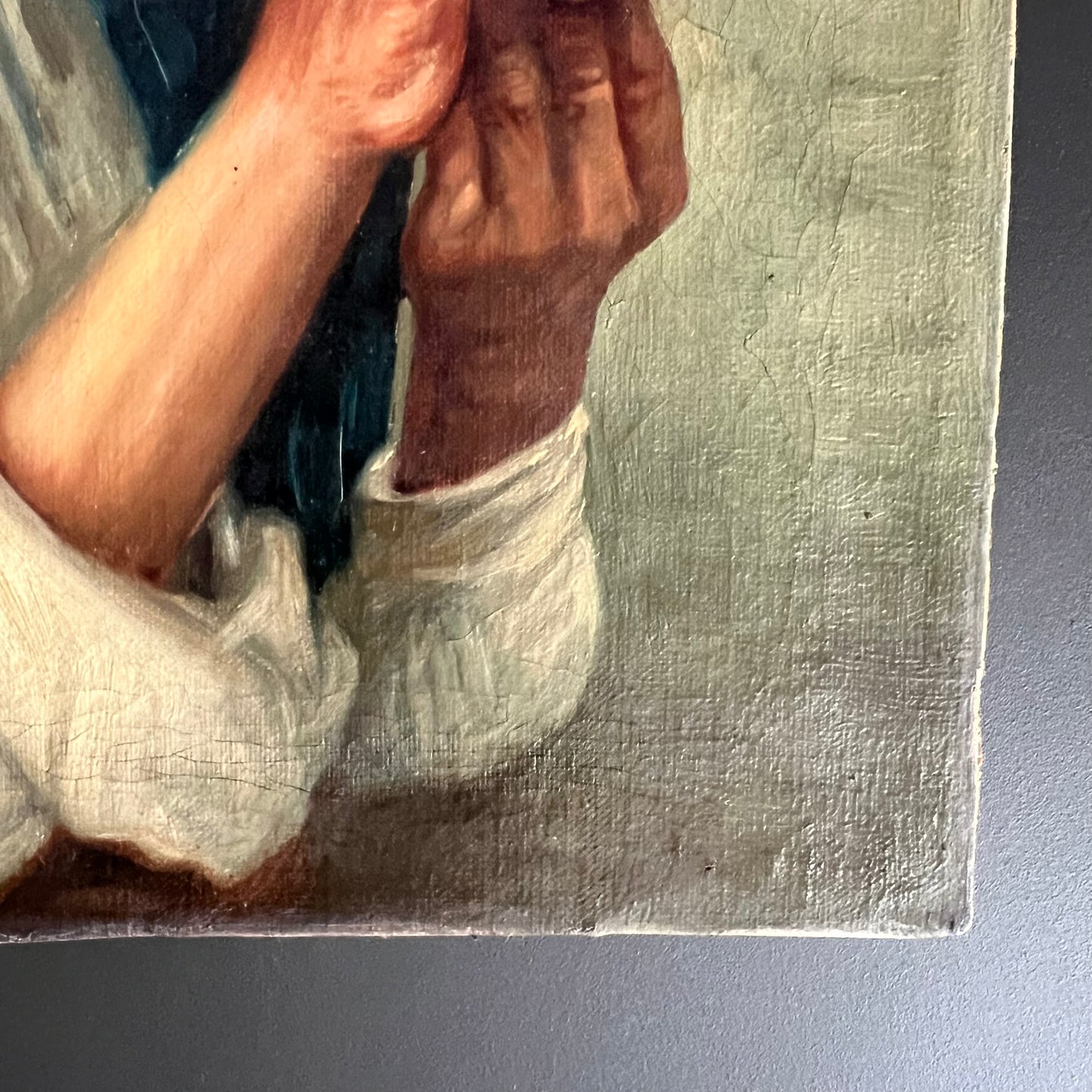 Antique Oil Painting Portrait Bearded Man with Pipe c1920s