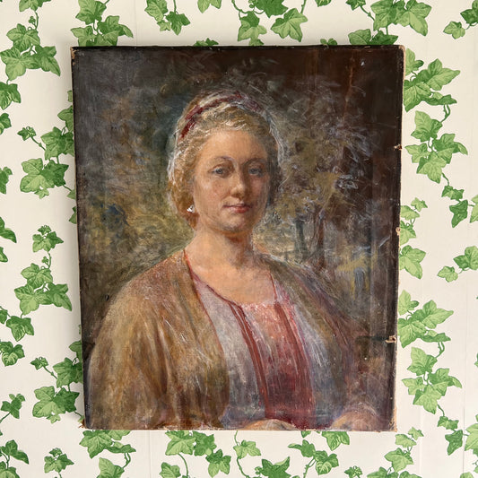 Antique Oil Painting Portrait Rustic Beauty c1900s