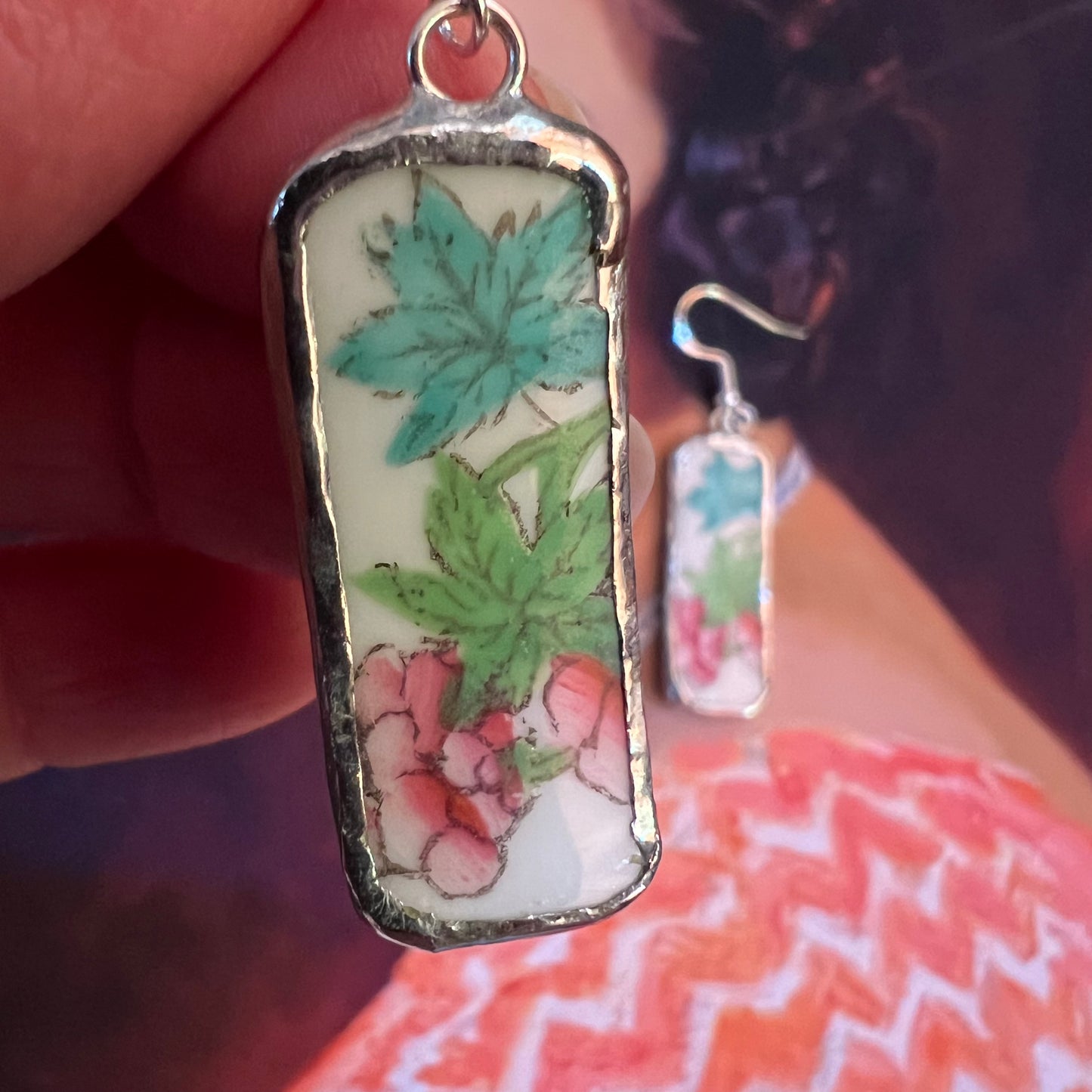 Vintage China Earrings Blooms & Leaves by Midwinter