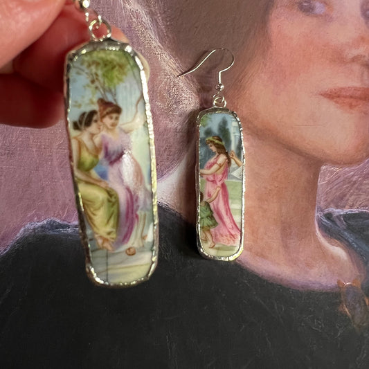 Vintage China Earrings Grecian Maidens