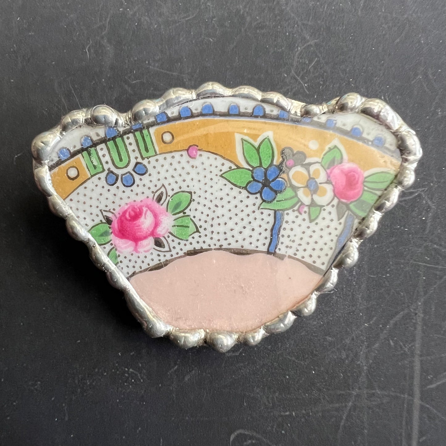 Vintage Piece of China Brooch of Blooms