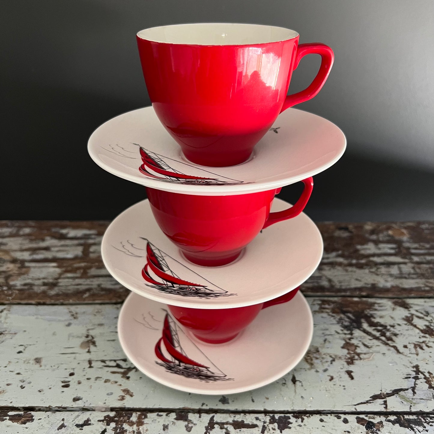 Sail Boat Cup & Saucer ‘Regatta’ pattern by Palissy England c1950s Set 3
