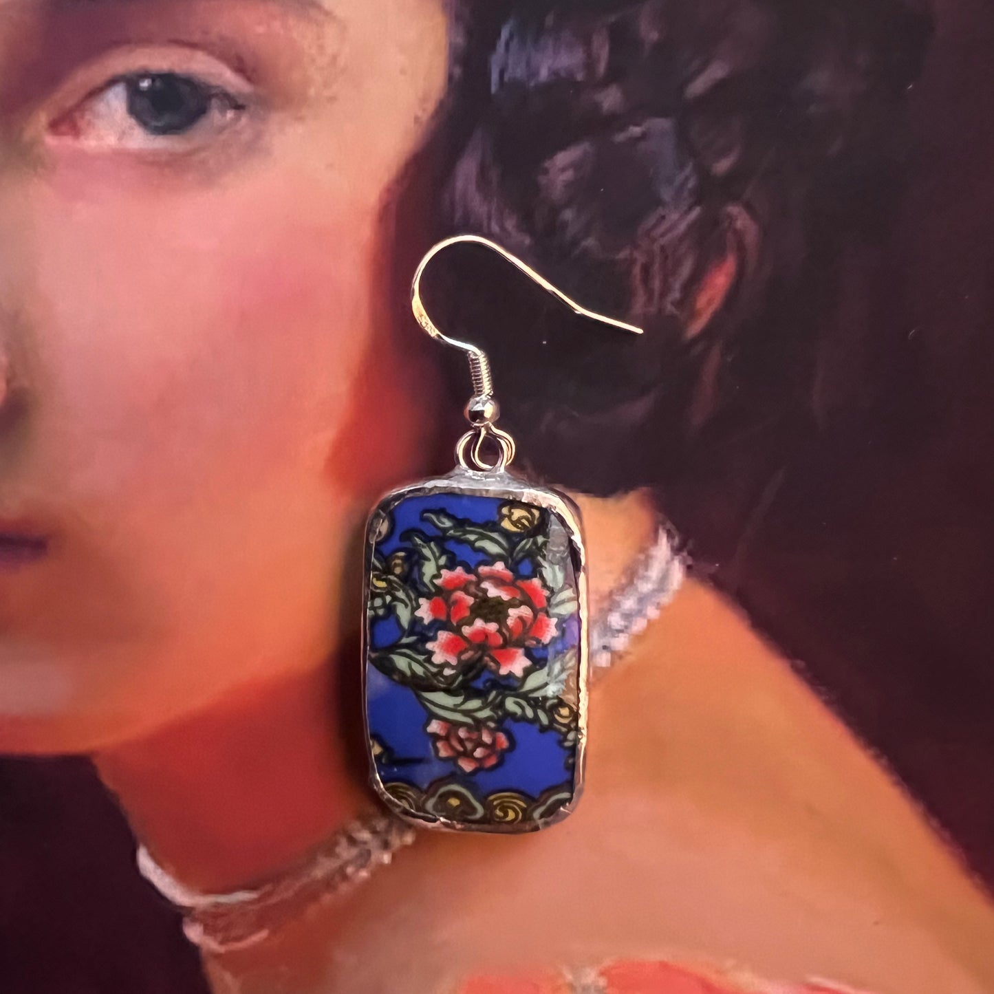 Vintage China Earrings Oriental Pattern