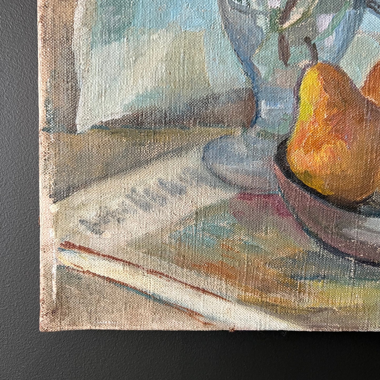 Vintage Oil Painting French Still Life of Florals and Fruit