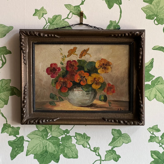 Vintage Dutch Oil Painting Sweet Petite Nasturtiums
