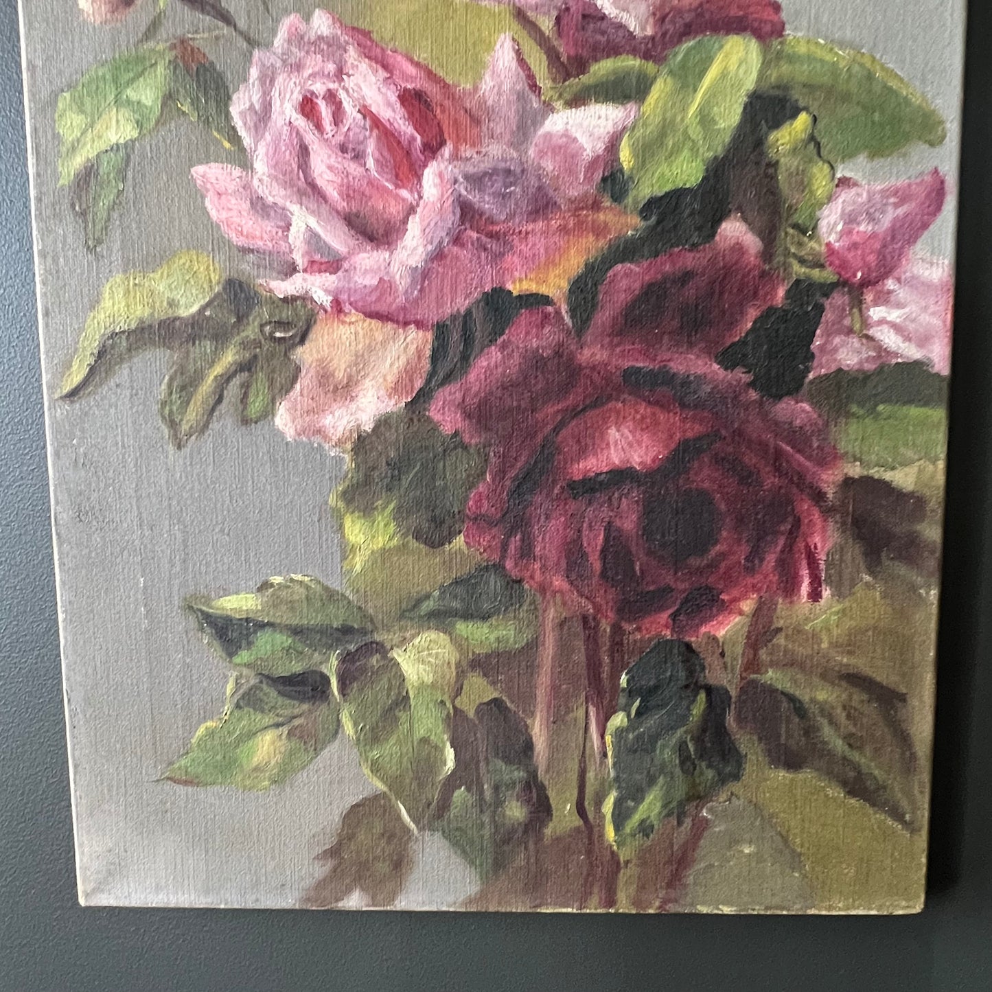 Antique Oil Painting Roses and Rosebuds