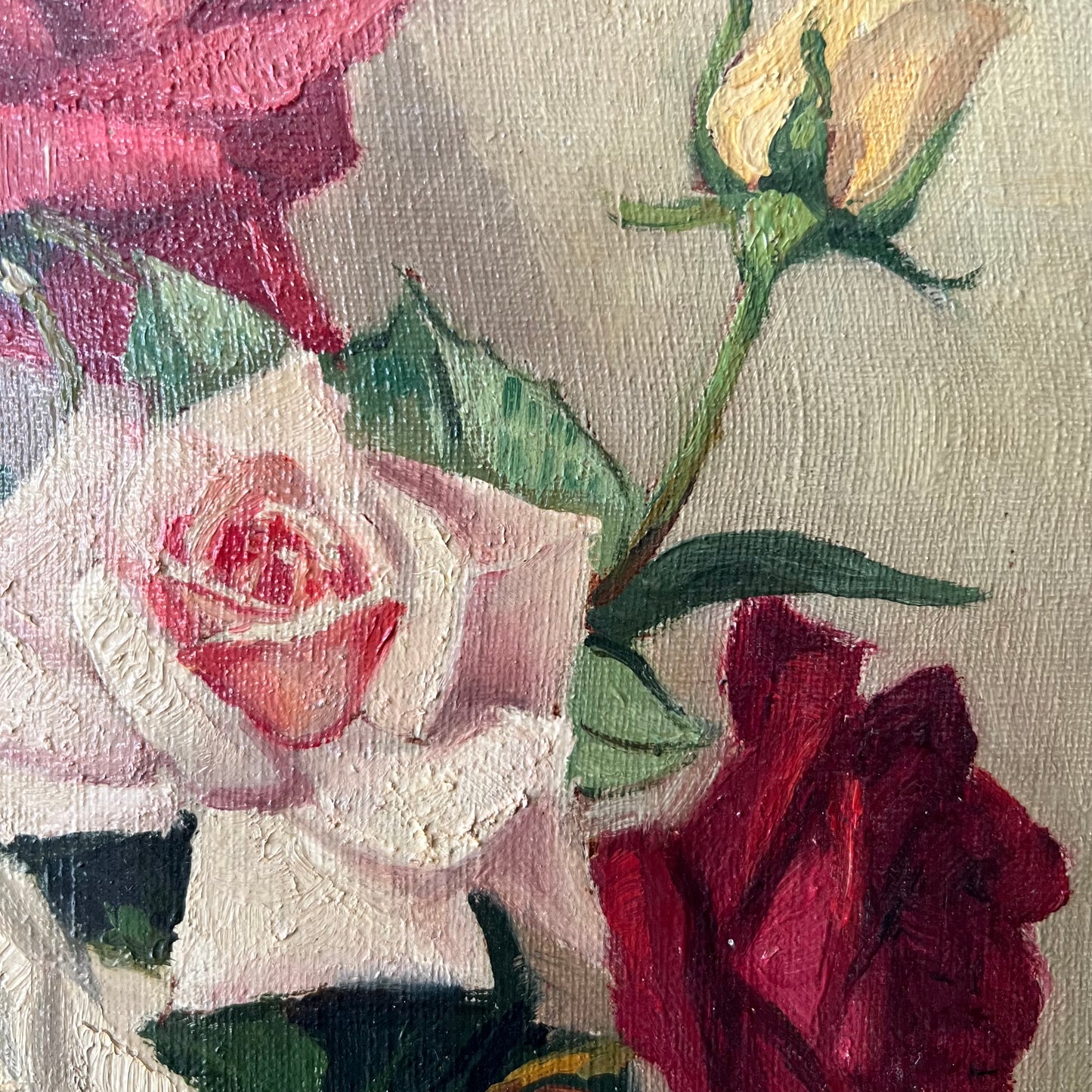 Vintage Dutch Oil Painting Still Life of Roses and Green Bowl