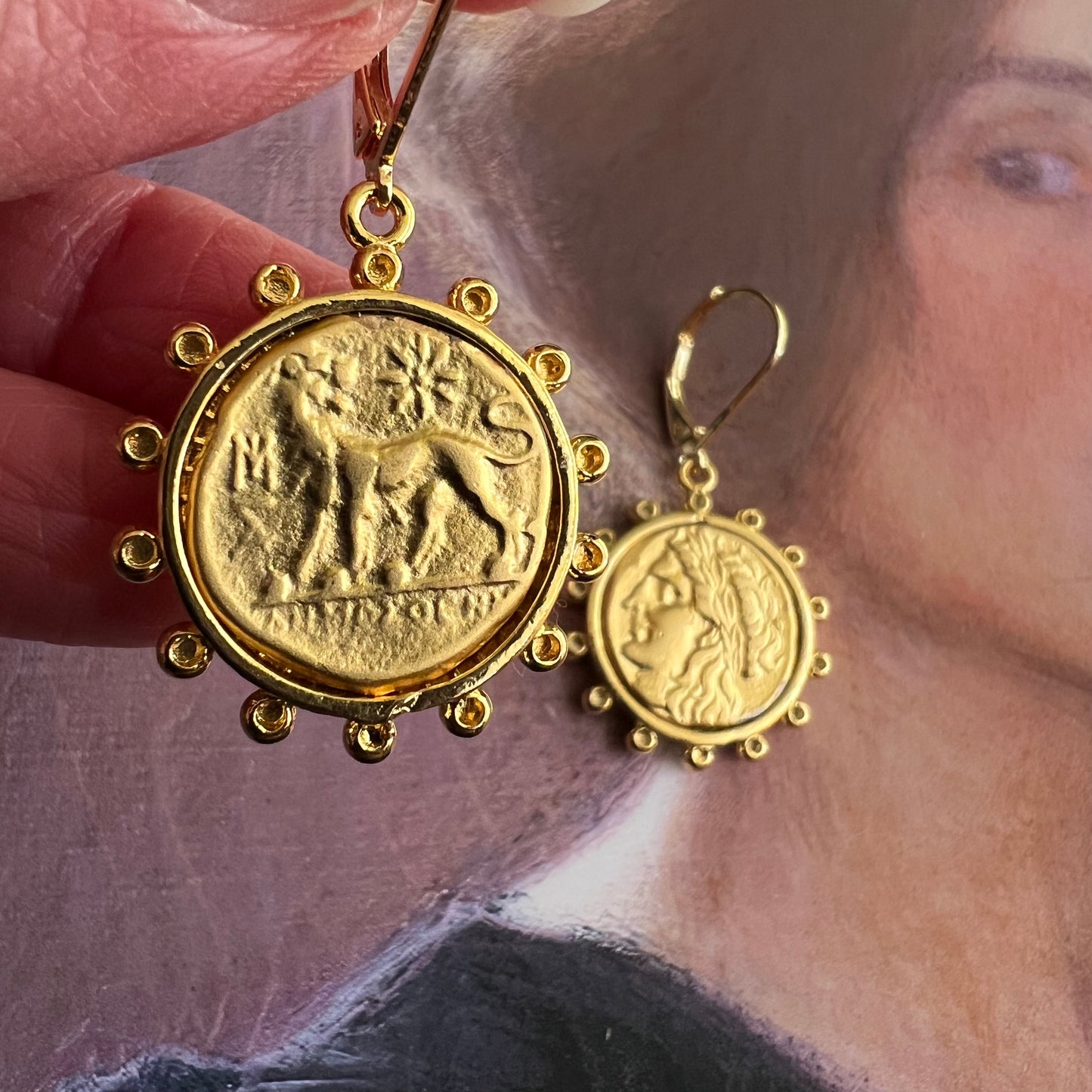 Vintage Etruscan Coin Earrings