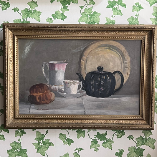 Antique Oil Painting Afternoon Tea Time