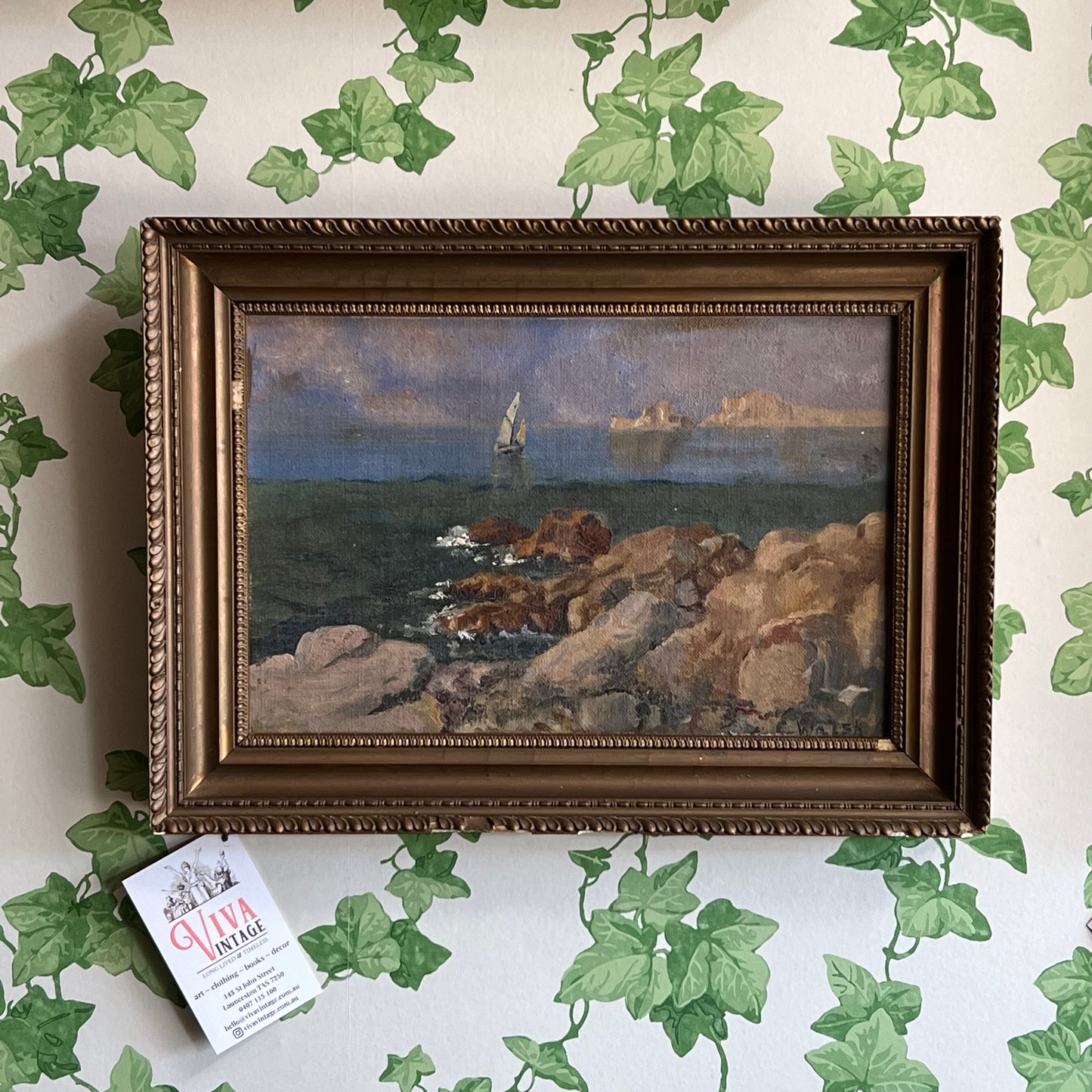 Antique Oil Painting The Rocky Seashore