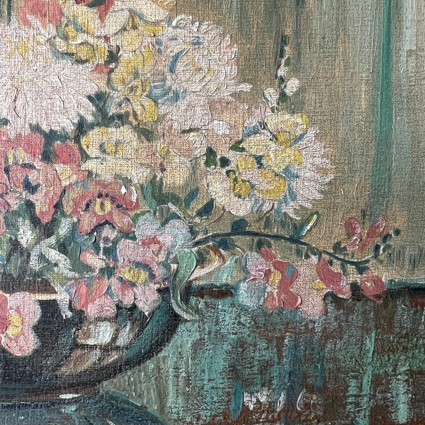 Antique Oil Painting Snapdragons & Blooms