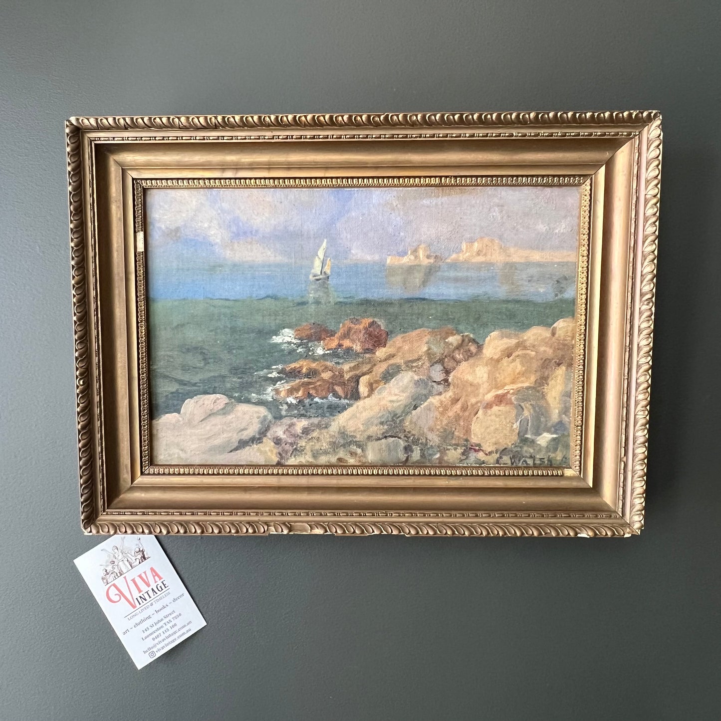 Antique Oil Painting The Rocky Seashore