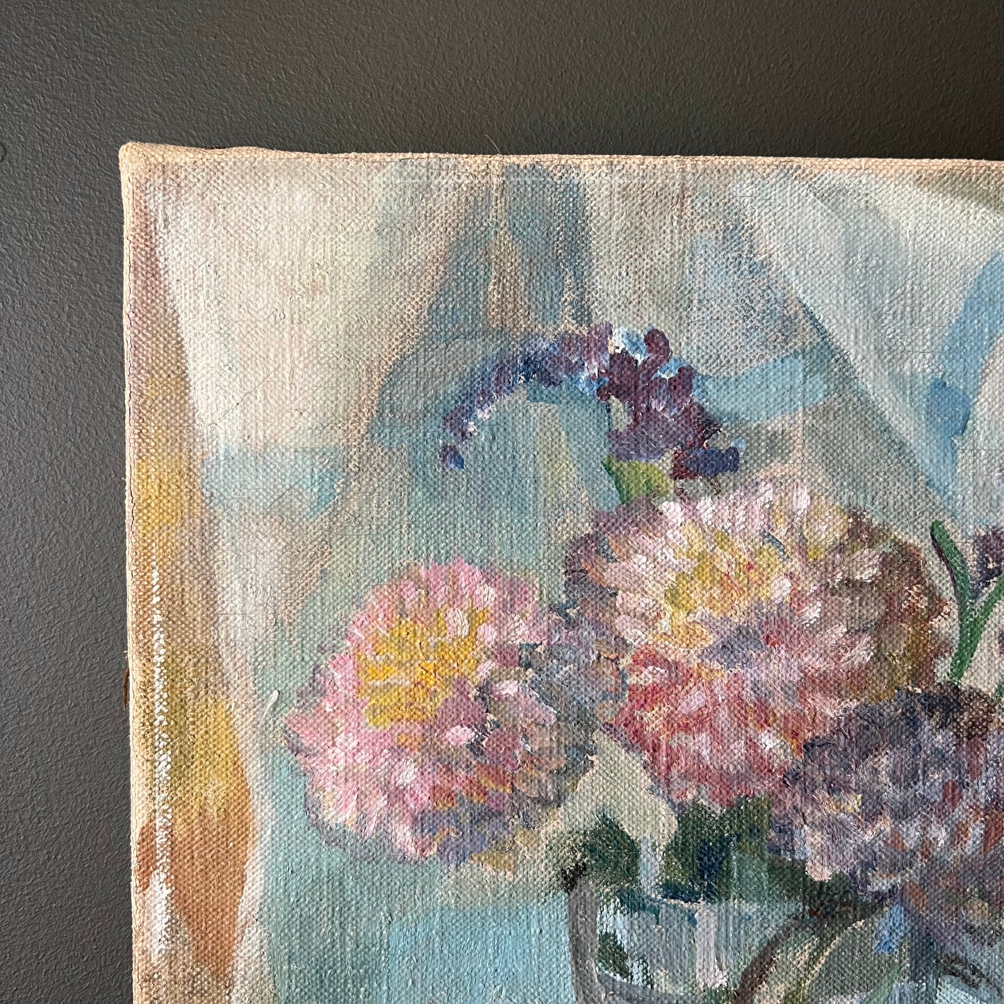 Vintage Oil Painting French Still Life of Florals and Fruit
