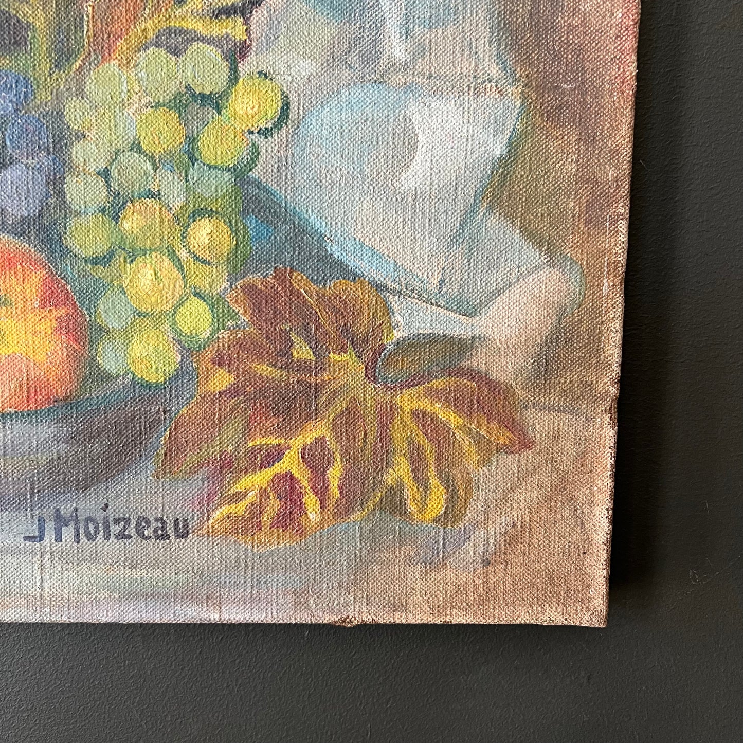 Vintage Oil Painting French Still Life of Florals and Fruit