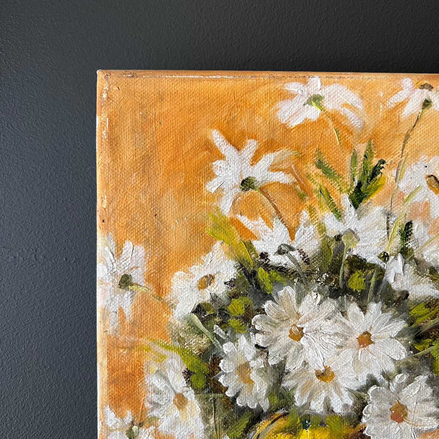 Vintage Oil Painting Still Life of Daisies and Book