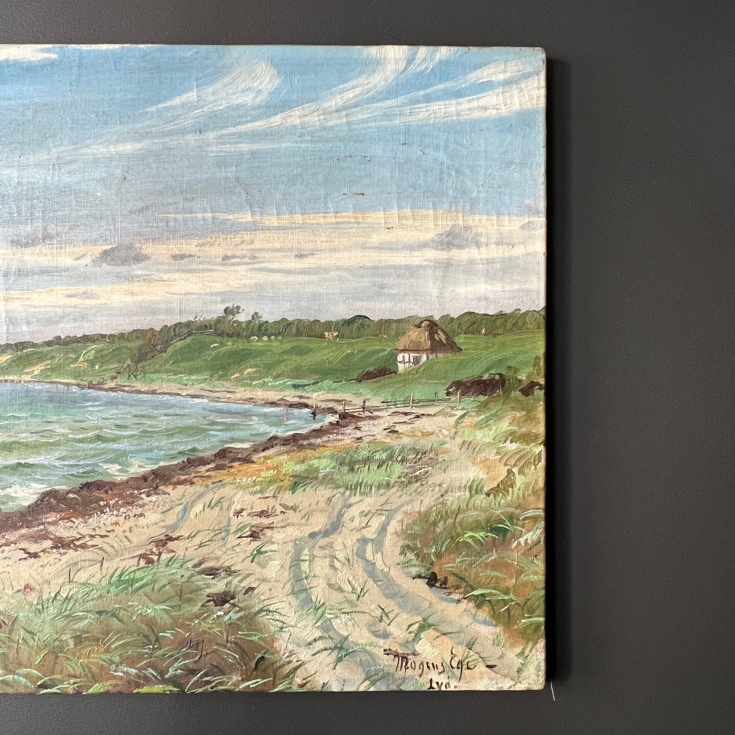 Vintage Danish Oil Painting By the Seaside