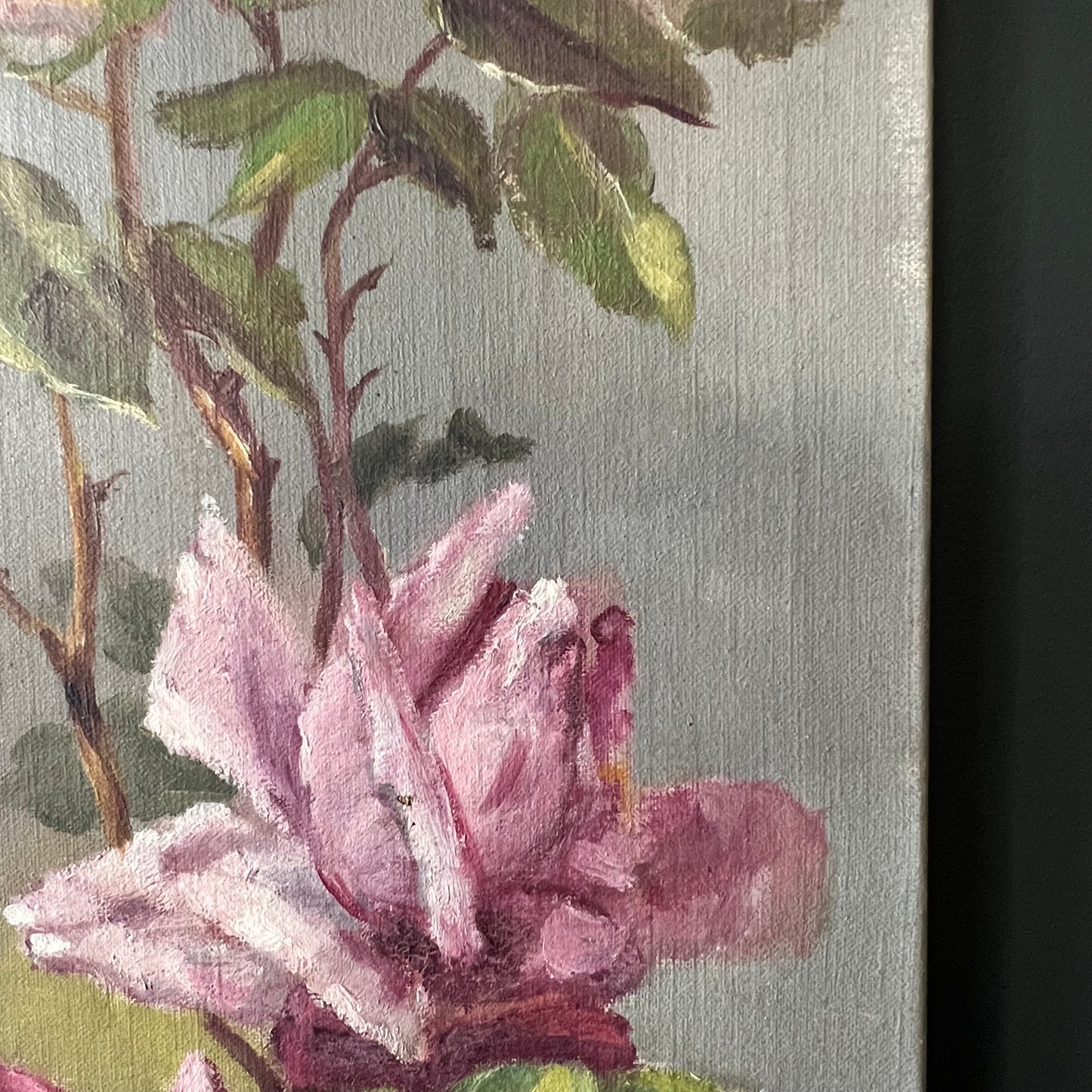 Antique Oil Painting Roses and Rosebuds