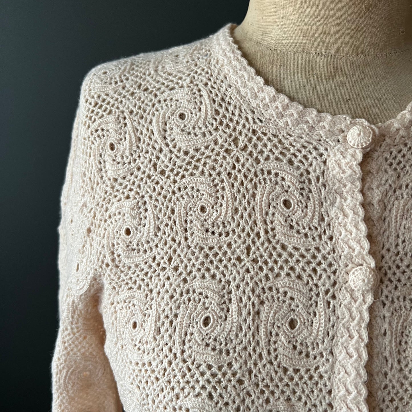 Vintage Sweet Hand Knit Crochet Cardigan