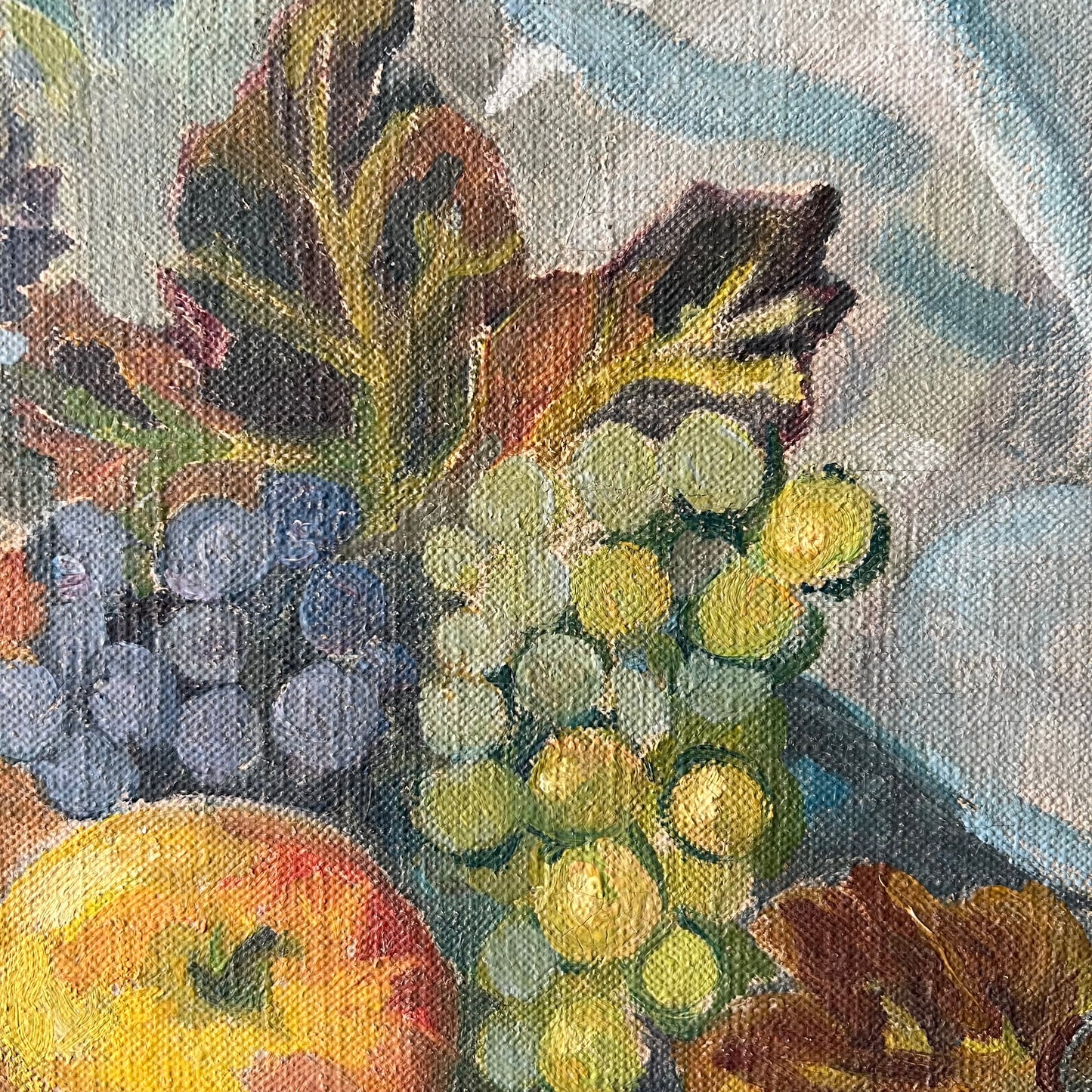 Vintage Oil Painting French Still Life of Florals and Fruit