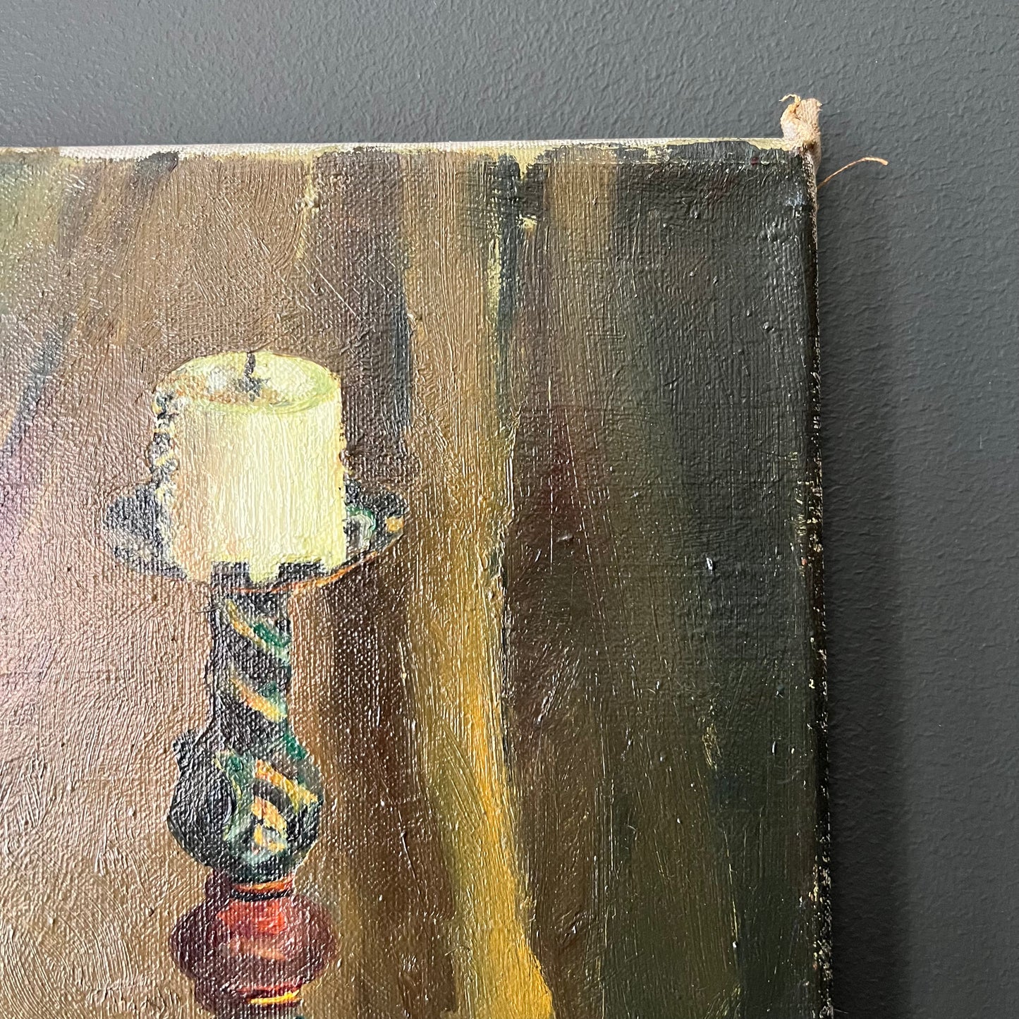 Vintage Dutch Oil Painting Still Life The Ornate Candlestick 1941