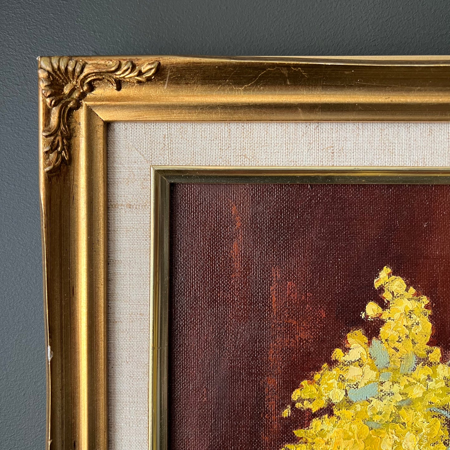 Vintage Oil Painting Still Life of Golden Wattle