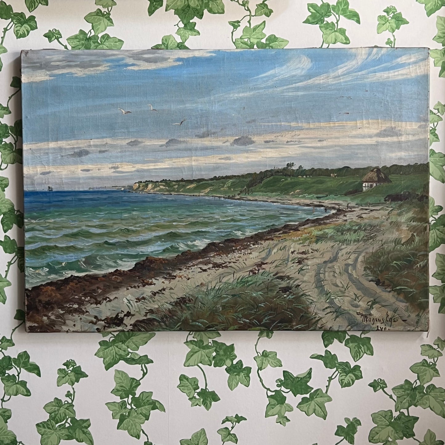 Vintage Danish Oil Painting By the Seaside