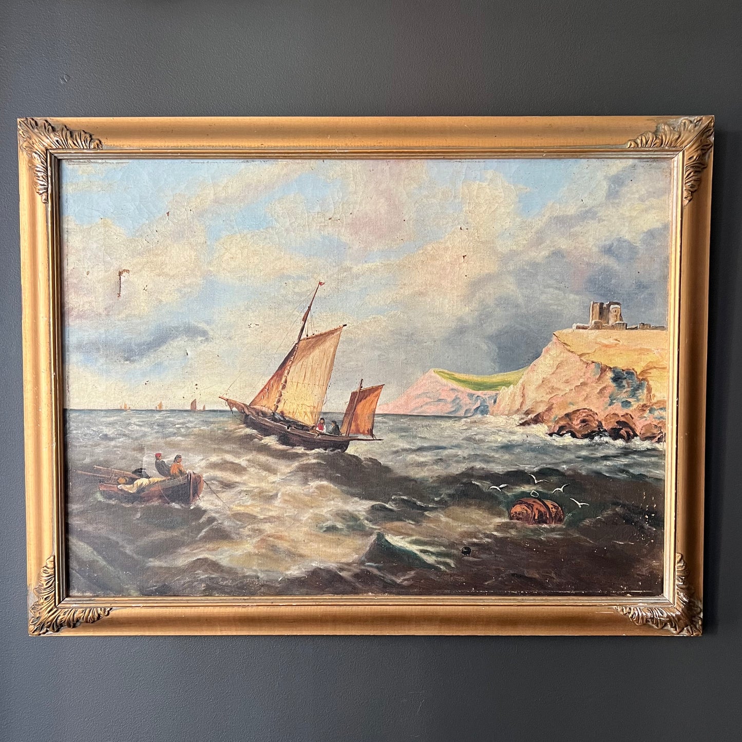 Antique Oil Painting European Seascape 1800s