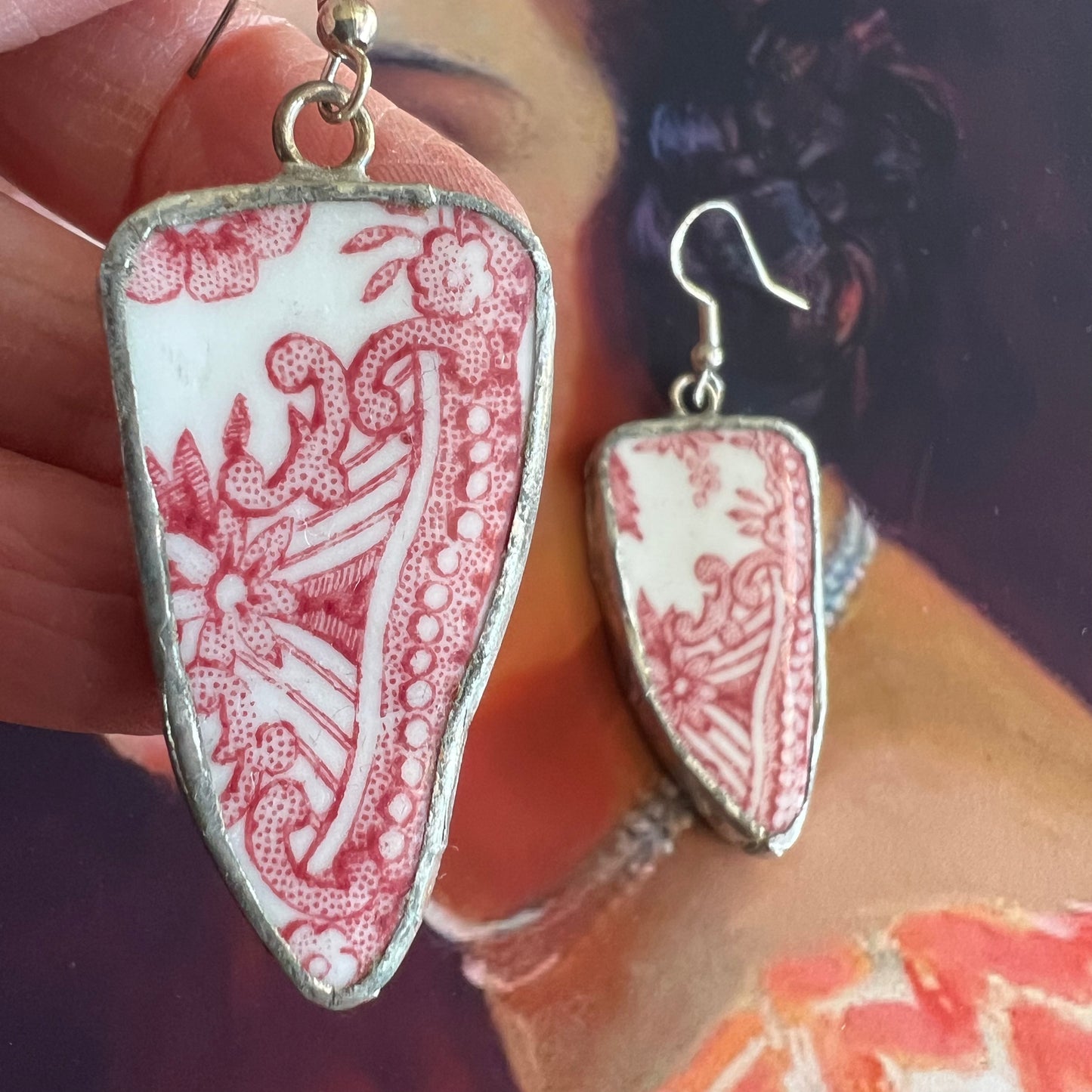 Vintage China Earrings Johnson Bros Transferware