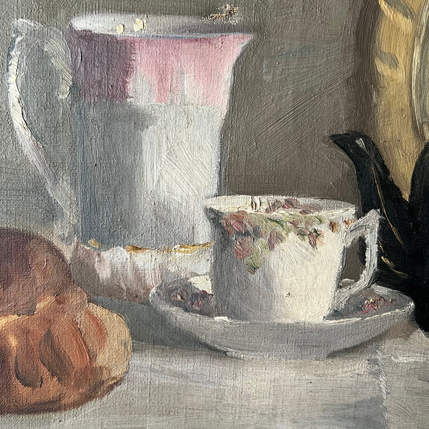 Antique Oil Painting Afternoon Tea Time