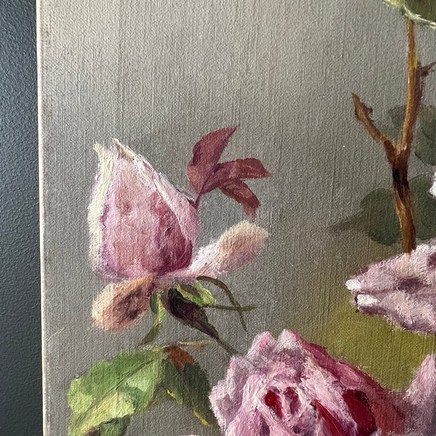 Antique Oil Painting Roses and Rosebuds