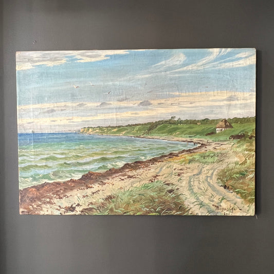 Vintage Danish Oil Painting Landscape By the Seaside