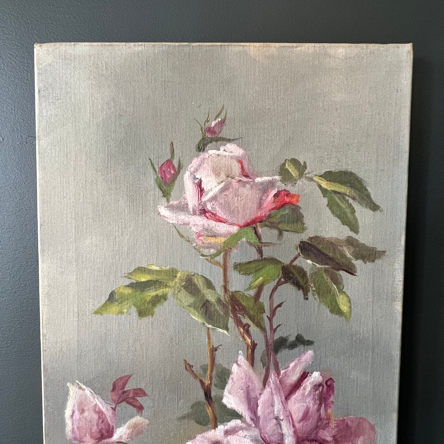 Antique Oil Painting Roses and Rosebuds