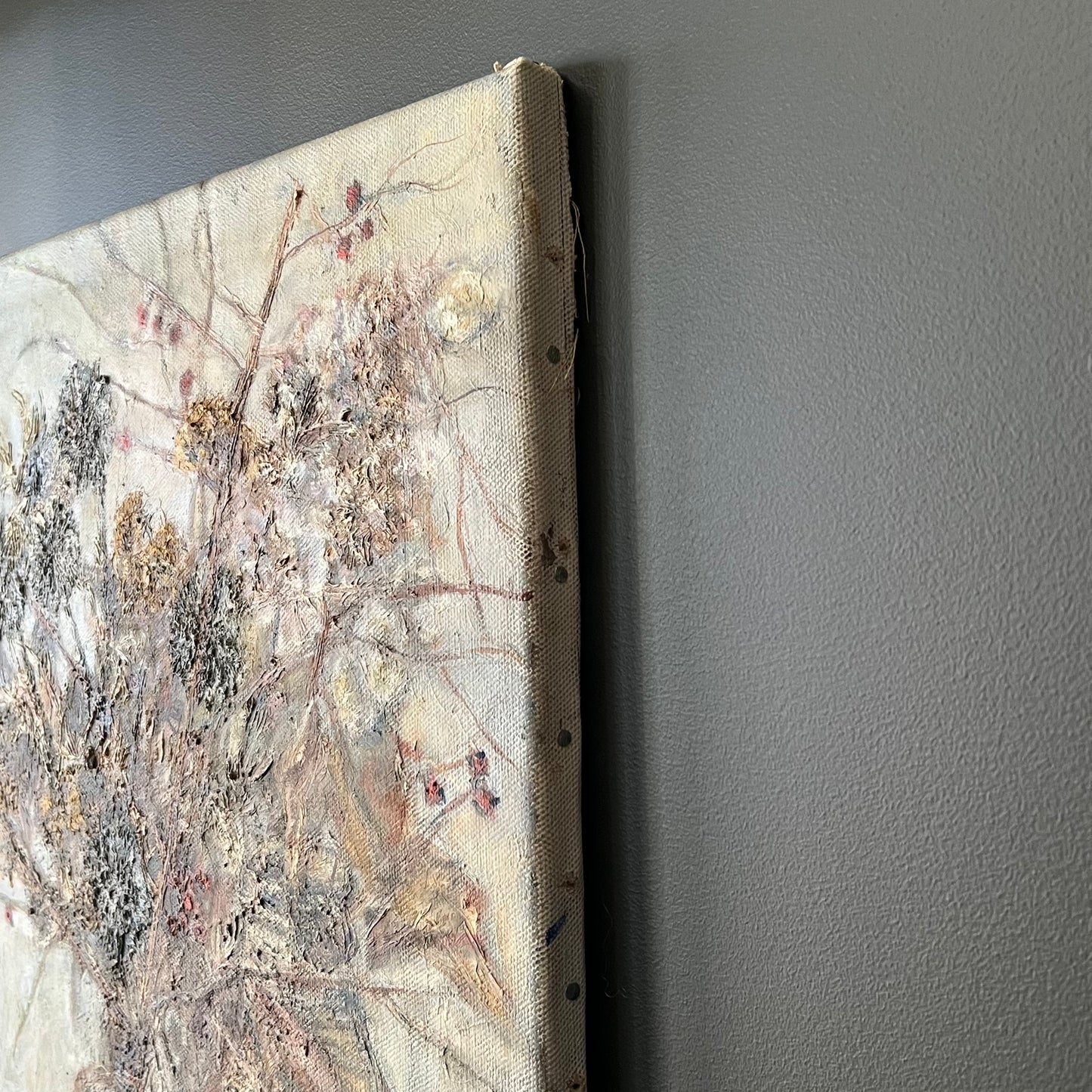 Vintage Dutch Oil Painting Textured Dried Blooms & Music Sheets