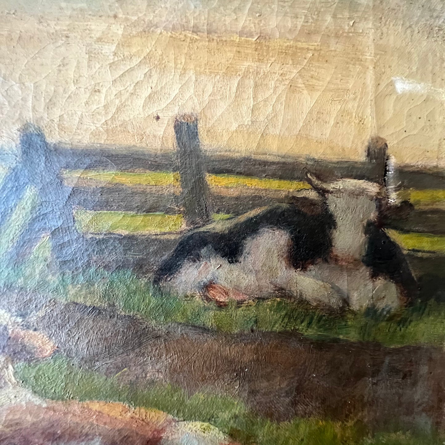 Antique Dutch Oil Painting Milking Time