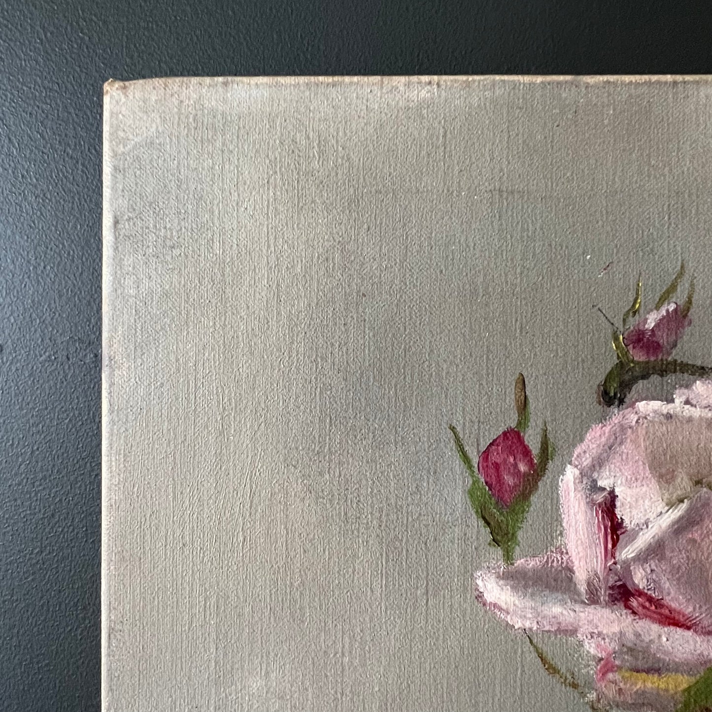 Antique Oil Painting Roses and Rosebuds