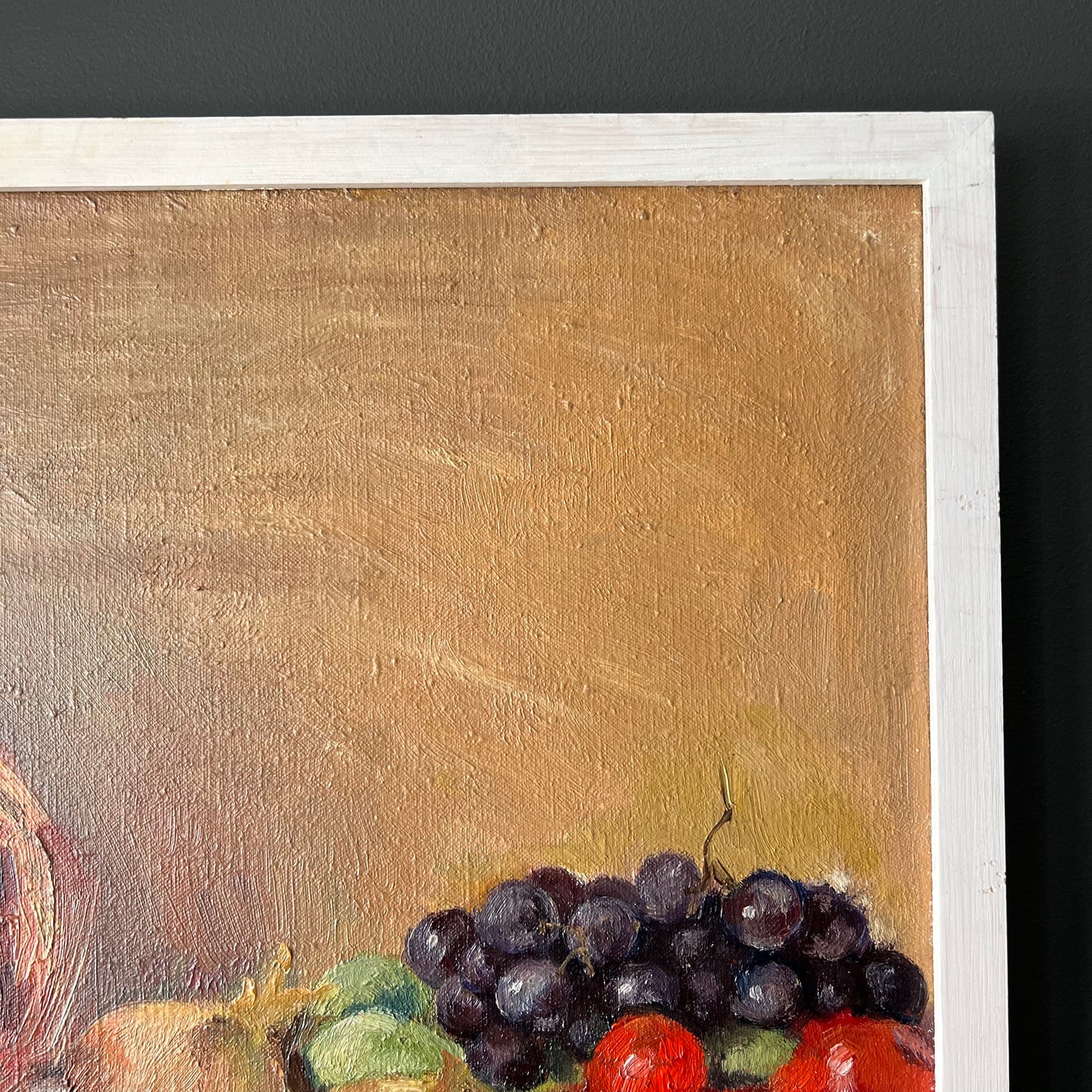 Vintage Oil Painting Still Life Tomatoes, Onions & Grapes