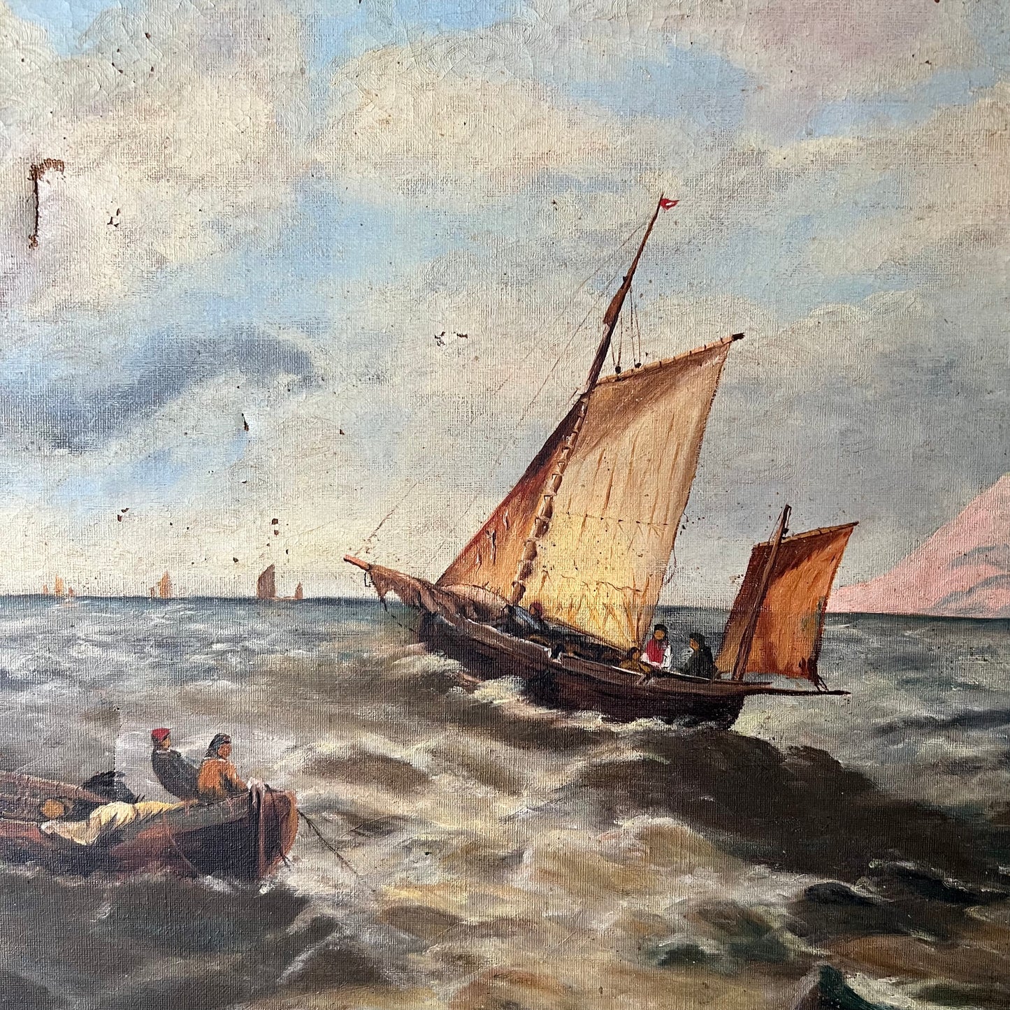 Antique Oil Painting European Seascape 1800s