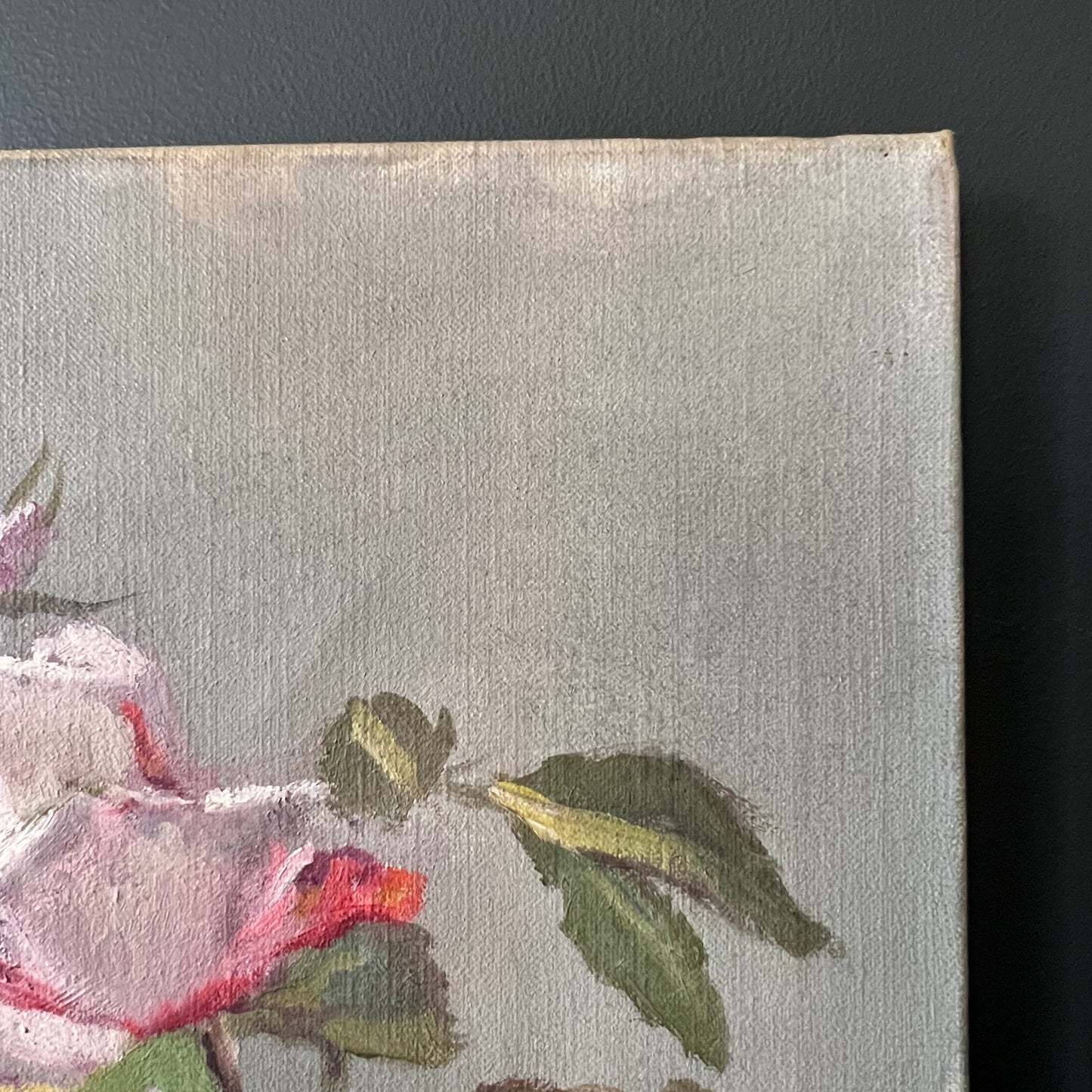 Antique Oil Painting Roses and Rosebuds